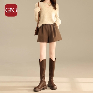 GRNB短裤女秋冬季2025新款高腰宽松显瘦休闲裤a字版阔腿靴裤外穿