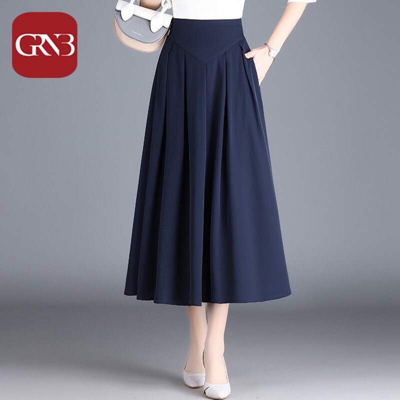 GRNB雪纺A字冰丝半身长裙女夏季松紧高腰垂坠感裙子2025新款薄
