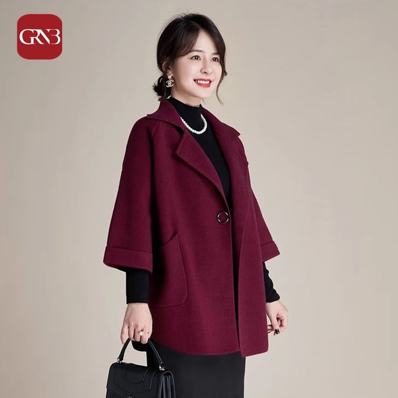 GRNB中年妈妈秋装外套洋气大码毛呢大衣秋冬新款中老年呢子大衣