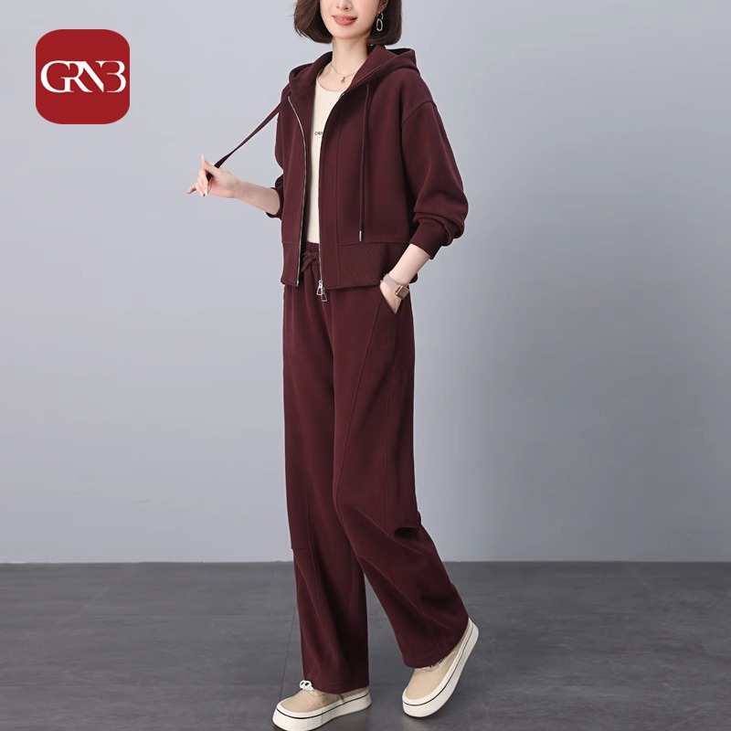 GRNB连帽开衫休闲运动套装 女装春秋新款棉质运动服 中年小个子女