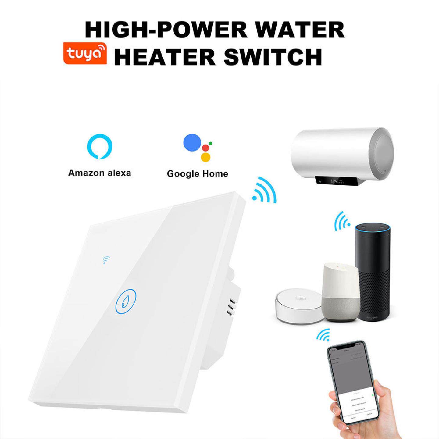 Tuya WiFi智能触摸热水器开关 40A 欧盟标准 黑色/白色