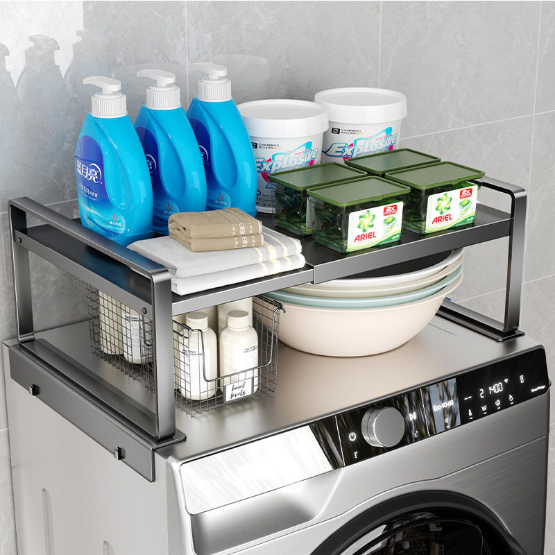 滚筒洗衣机上方置物架侧收纳挂架家用免打孔顶部分层洗衣液储物架