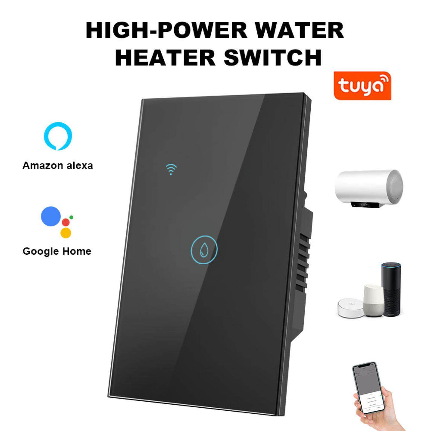Tuya WiFi智能触摸热水器开关40A  美规标准 黑色/白色 支持定时