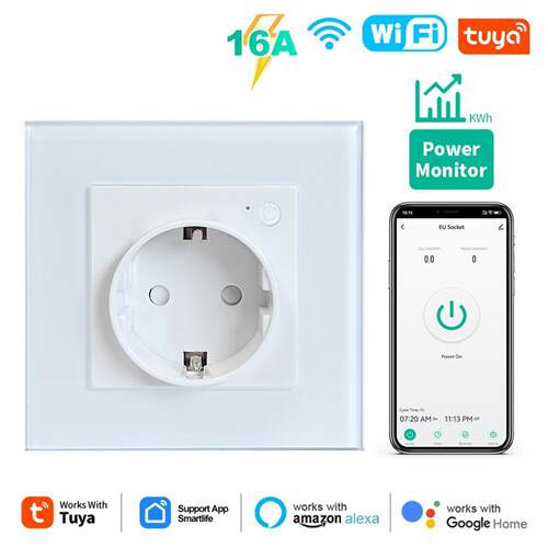 智能家居WiFi欧标智能插座APP语音定时遥控墙插定时电量监控插座