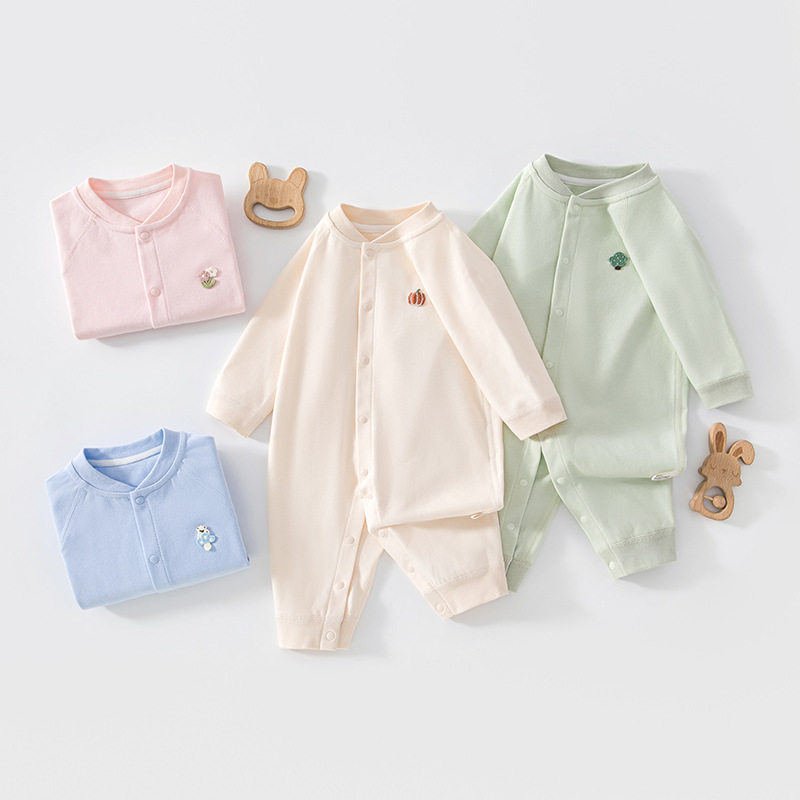 婴儿连体衣服纯棉新生儿宝宝哈衣爬服春秋无骨打底家居睡衣外出服
