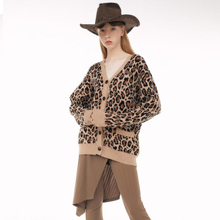 SCULPTOR金珍妮豹纹羊绒针织开衫 上衣外套毛衣秋冬