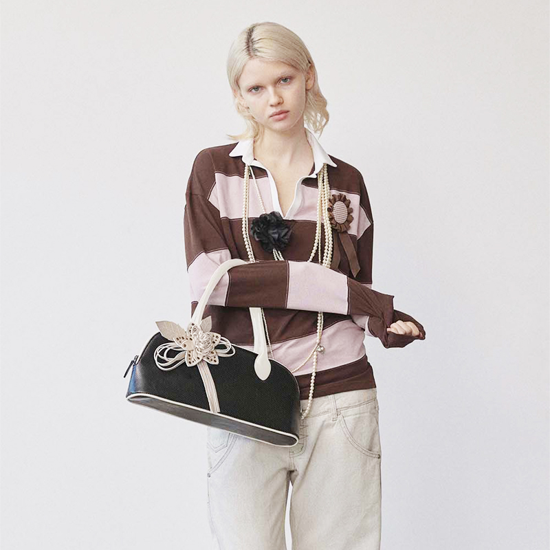 SCULPTOR保龄球手提包女包2025春季新款花朵装饰法式气质小众百搭