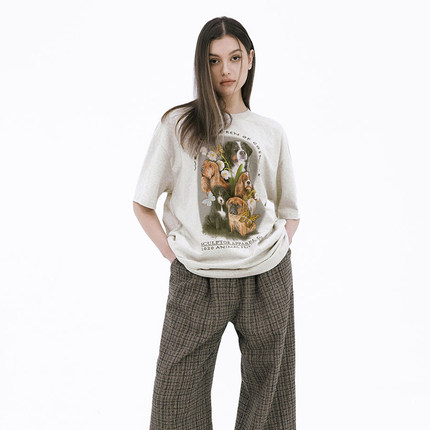 SCULPTOR徐梦洁经典狗狗印花宽松纯棉休闲短袖T恤女夏季潮牌女