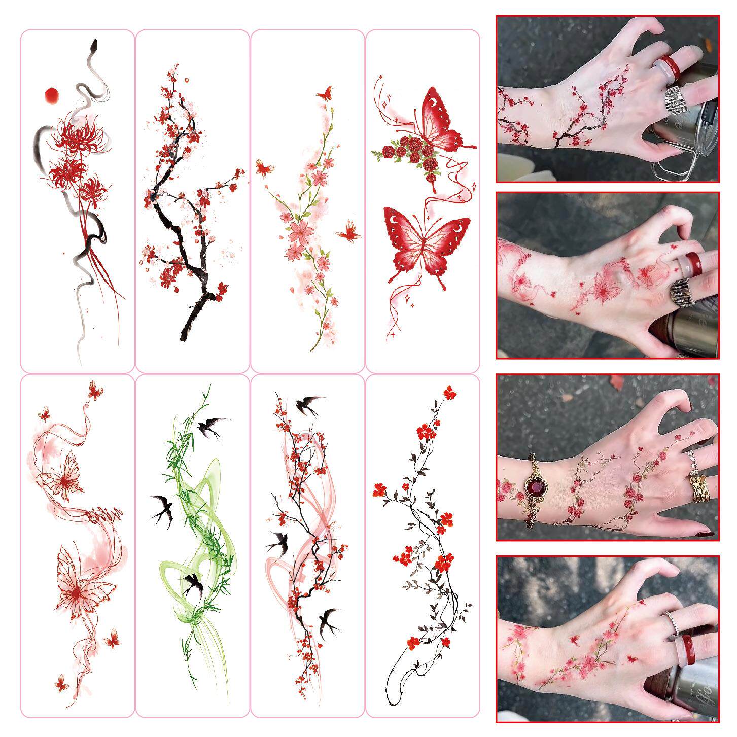 唯美桃花蝴蝶纹身贴高颜值纯欲风防水女手腕新中式逼真可水洗贴饰