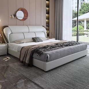 轻奢真皮床家用卧室1.8米双人床现代简约软包床高端大气储物婚床
