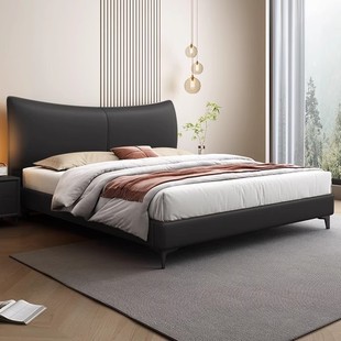 意式轻奢现代简约主卧真皮床高端大气1.8米双人床小户型储物婚床