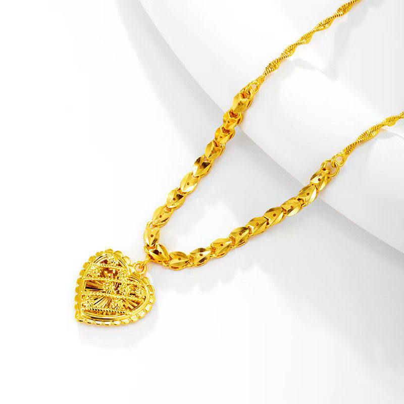 越南沙金项链女纯金色粗锁骨鸡心套链镀金仿真假黄金桃心吊坠颈链