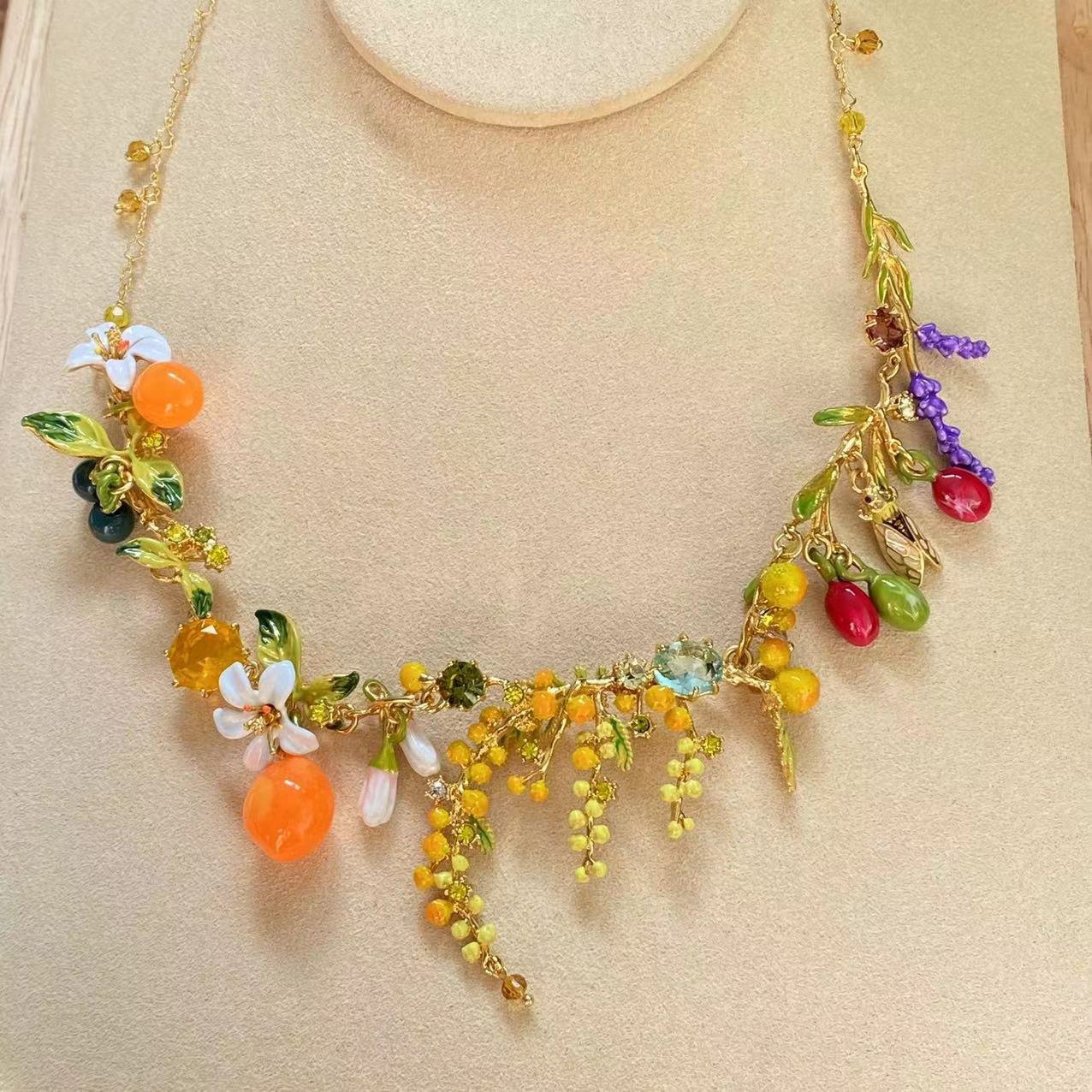 法国les珐琅首饰品普罗旺斯系列硕果累累橘子甜橙薰衣草知了项链