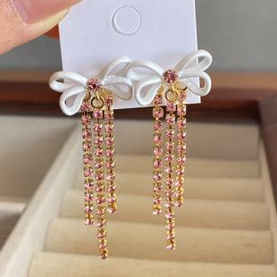 法国珐琅巴黎歌剧院系列 蝴蝶结与水钻流苏 耳钉项链