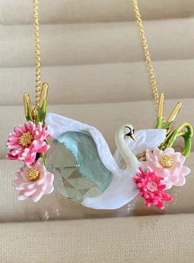 天鹅系列白天鹅心相印粉色睡莲金色项链春夏日常百搭