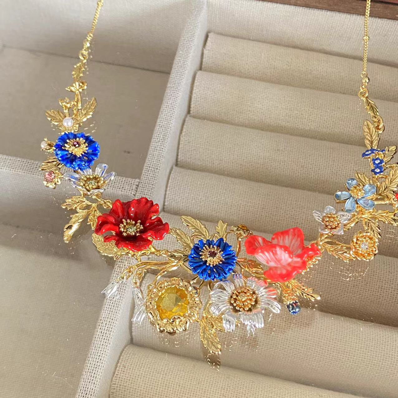 法国les珐琅彩釉金色原野系列奢华项链手镯耳钉