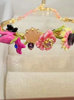 法国珐琅莫奈花园系列花苞手镯半镯重工奢华