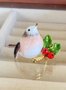 法国珐琅新款知更鸟项链珐琅釉彩立体小鸟项链