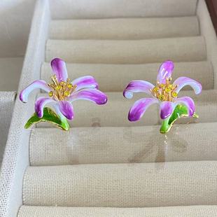 法国珐琅巴黎歌剧院系列大号百合花耳钉项链