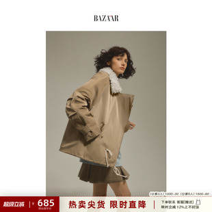 可拆卸三季 卡其色仿羊羔毛外套女冬季 可穿保暖棉衣 孟子义同款