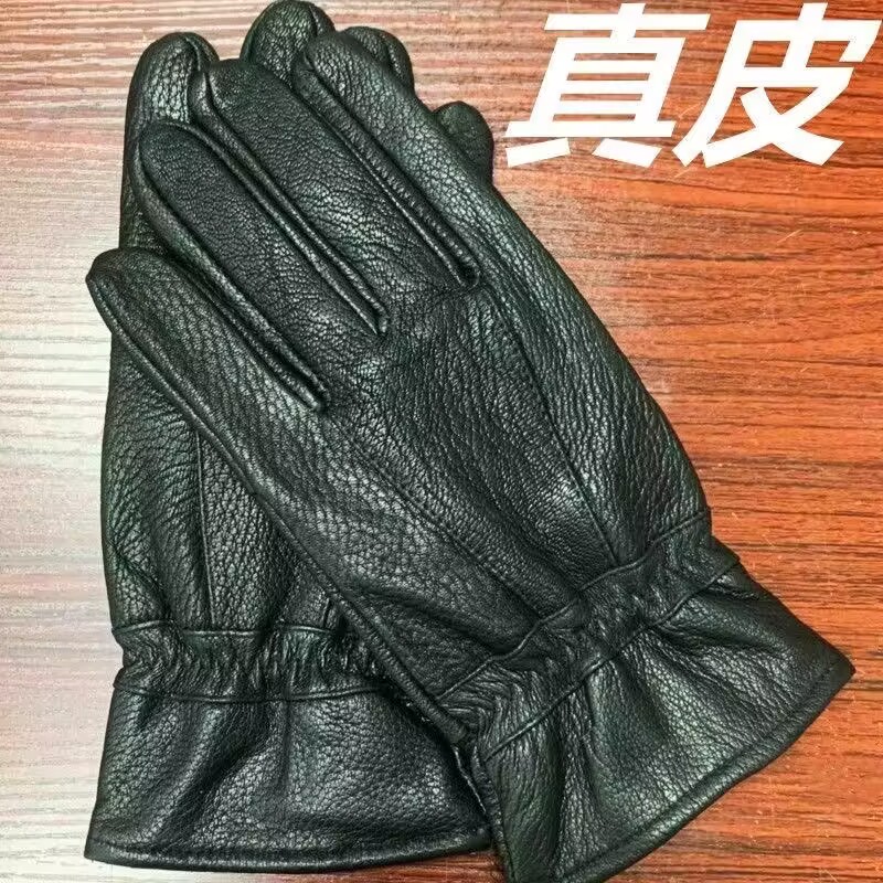 鹿皮真皮男士冬季手套加绒加厚骑车防寒时尚保暖骑行摩托车开车潮