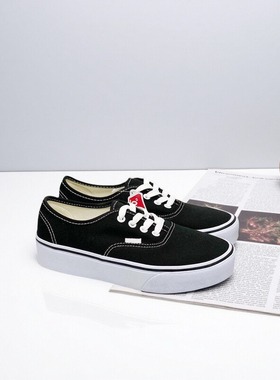 休闲鞋Aut懒人套校园情侣风黑色男女鞋厚底滑板鞋帆布鞋