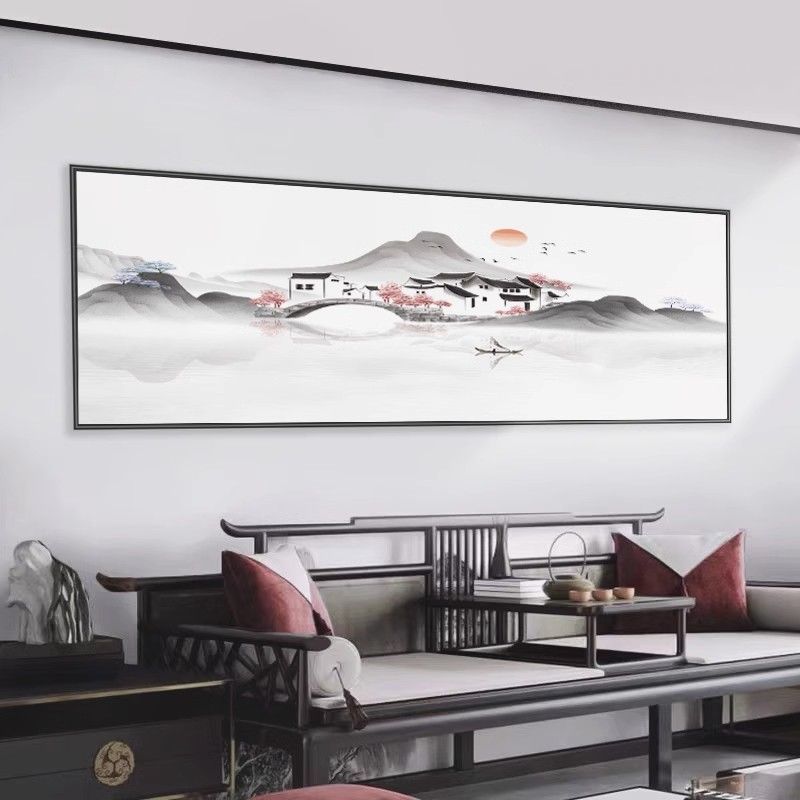 新中式沙发背景墙面装饰画山水画客厅挂画办公室茶室禅意水墨壁画