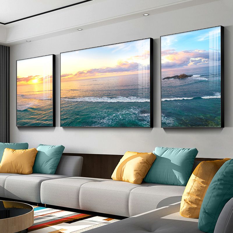 北欧轻奢客厅装饰画三联海景晶瓷壁画沙发背景墙现代简约卧室挂画