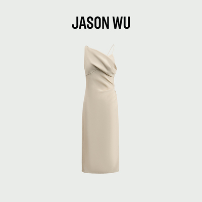 JASON WU 新款高级设计感不对称气质荡领连衣裙裙子长裙