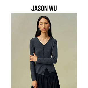 郑秀妍同款 JASON 绵羊毛不对称设计针织上衣开衫 新款