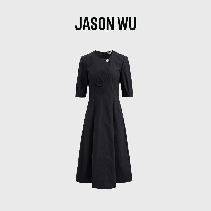 JASON WU 新款简约明线泡泡袖A型通勤休闲裙子长裙连衣裙