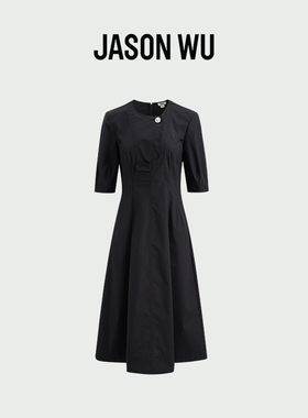 JASON WU 新款简约明线泡泡袖A型通勤休闲裙子长裙连衣裙