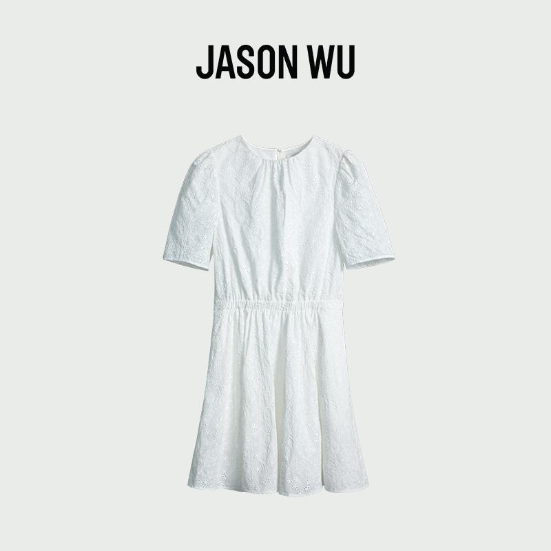 jasonwu镂空绣花泡泡袖连衣裙