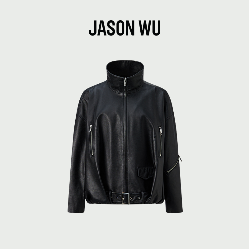 JASON WU2025秋冬新款简约气质机车时髦小众立领绵羊皮皮衣外套女