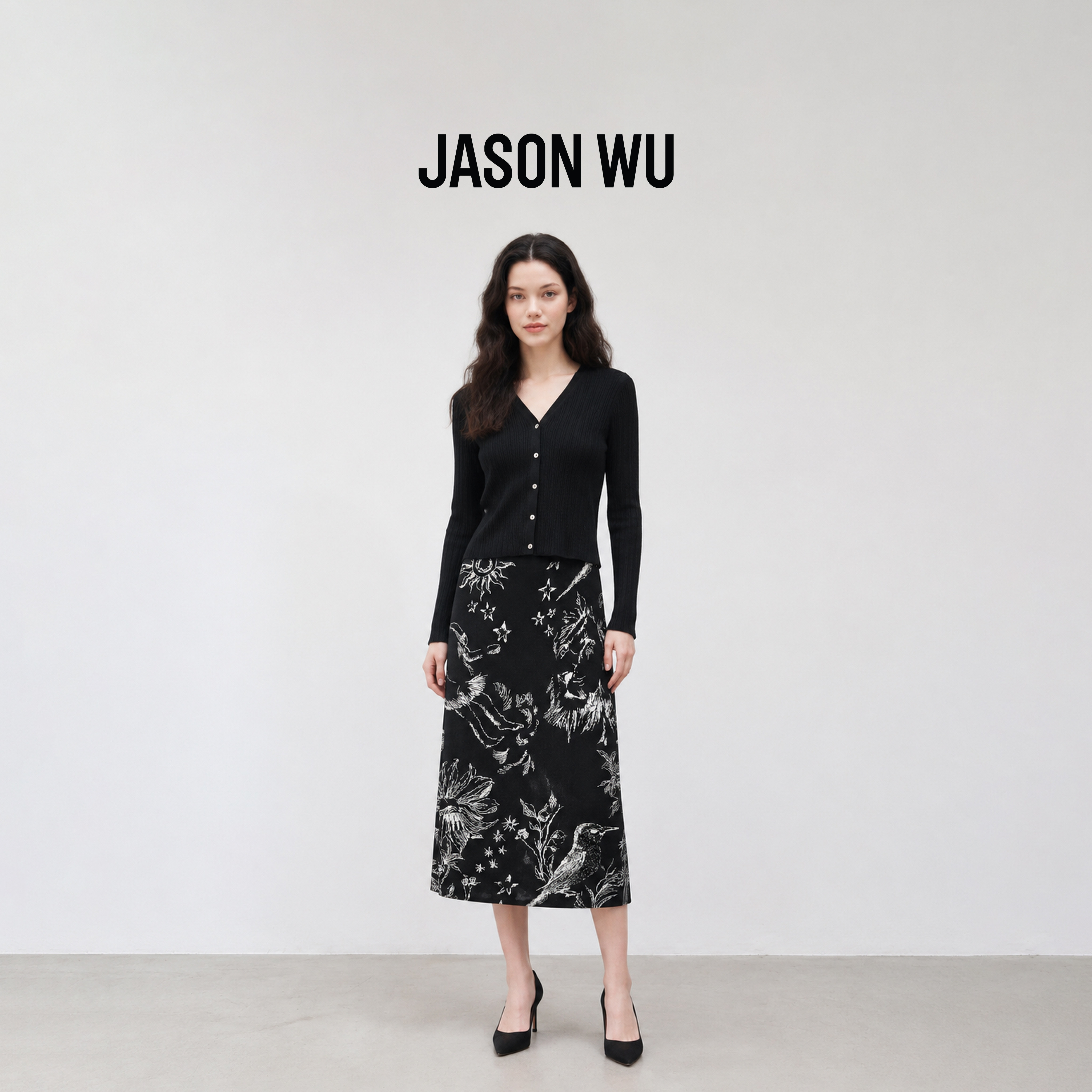 JASON WU-J系列桑蚕丝绵羊毛百搭V领长袖针织开衫上衣女秋季新款