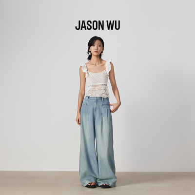 【桑蚕丝】JASON WU春夏新款简约通勤轻薄阔腿牛仔裤休闲长裤