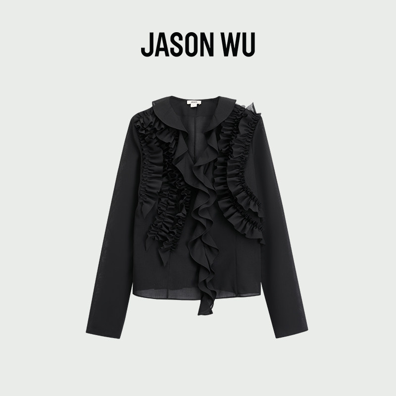 【盘花系列】JASON WU25新款羊毛纱盘花设计感衬衫简约上衣女