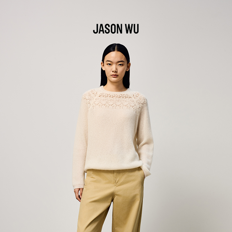 【山羊绒】JASON WU2025秋冬新款重工镂空设计感插肩袖针织衫毛衣