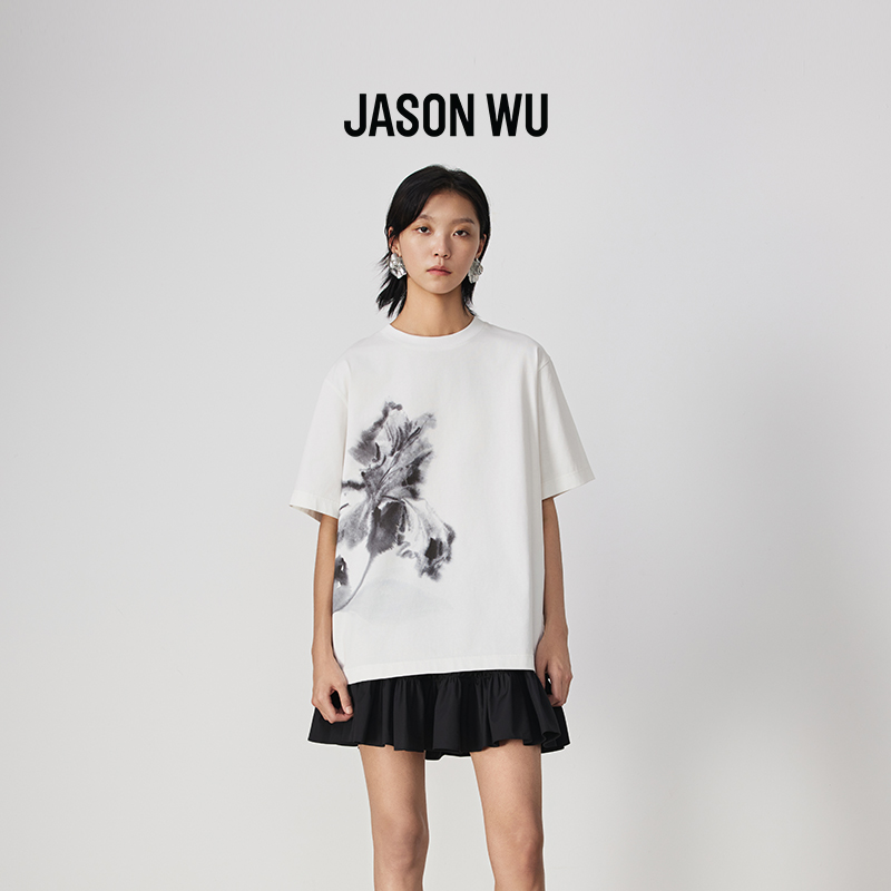 JASON WU25年秋季新款中式水墨鸢尾印花廓形短袖T恤休闲上衣女