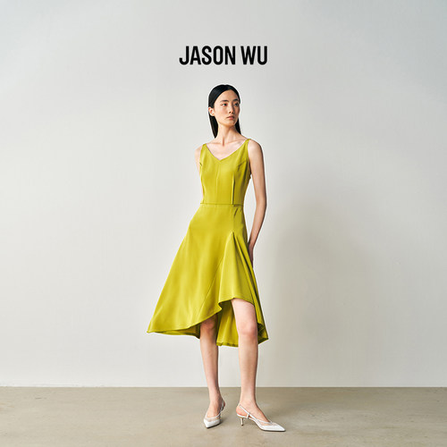 JASON WU夏季新款V领解构连衣裙女士含桑蚕丝中长款收腰吊带裙