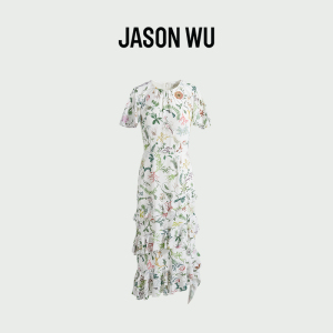 JASON WU 新款印花荷叶边高腰新中式百搭裙子长裙连衣裙