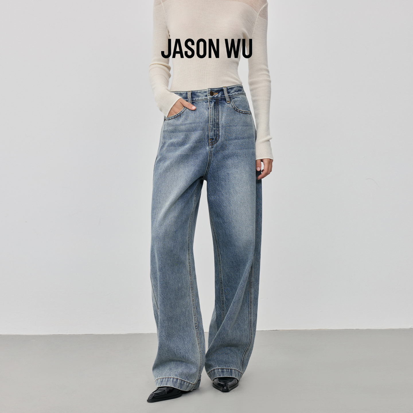 JASONWU香蕉裤长裤后腰皮标