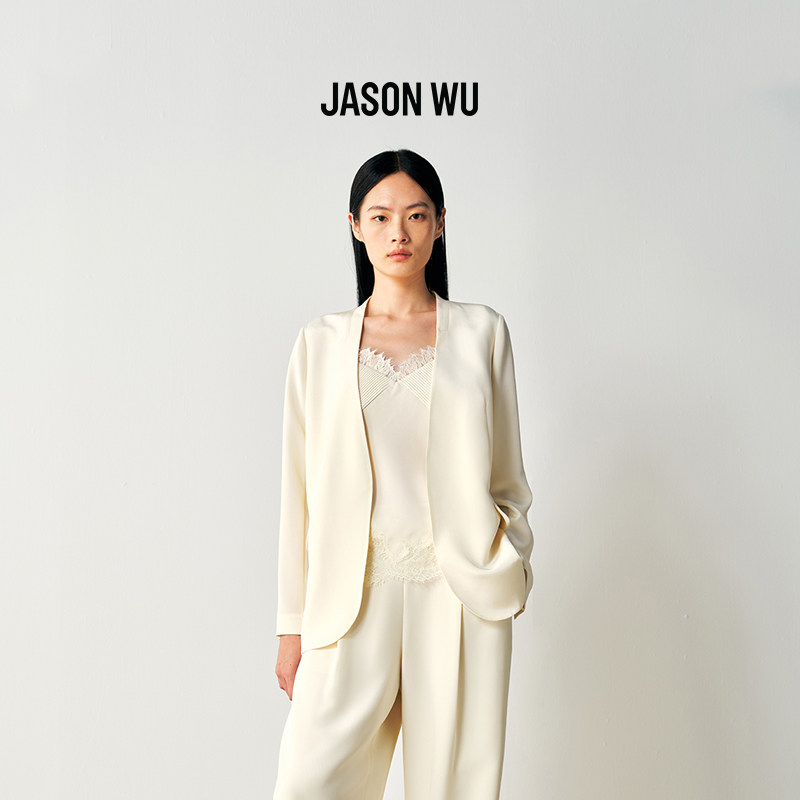 JASON WU2026年夏季新款无领蕾丝西装气质休闲长袖桑蚕丝宽松外套
