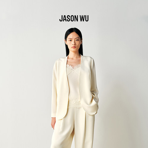JASON WU2026年夏季新款无领蕾丝西装气质休闲长袖桑蚕丝宽松外套