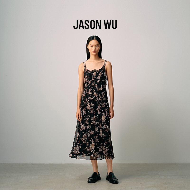 【真丝】JASON WU 25年秋冬高档气质显瘦印花吊带连衣裙长裙裙子