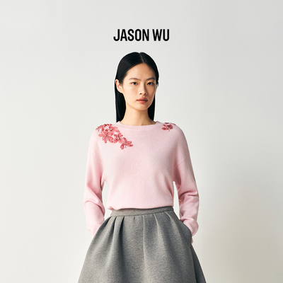 JASON WU2026年春季新款羊毛丝带绣针织套头衫长袖圆领毛针织衫