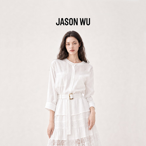 JASON WU-J系列100%汉麻带腰带可收腰衬衫夏