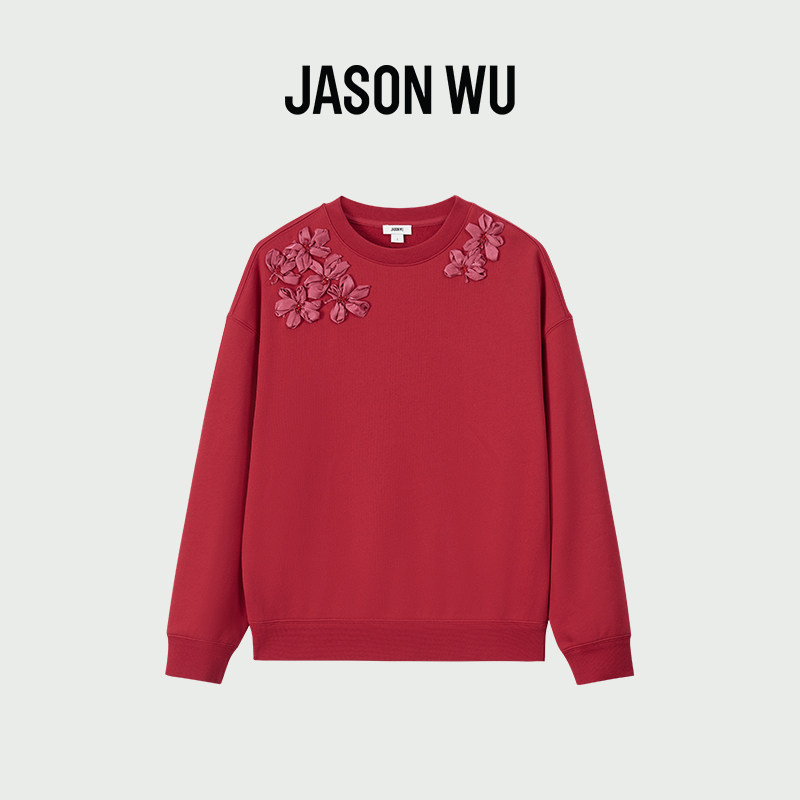 JASON WU2026年春季新款丝带绣圆领卫衣长袖套头宽松型刺绣上衣