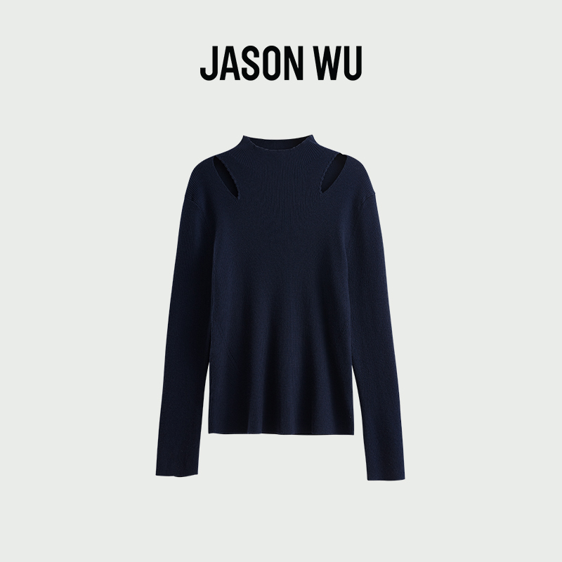 JASON WU百搭小高领时髦高级设计感肩部镂空长袖上衣毛衣毛针织衫
