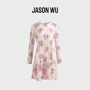 JASON 圆领长袖 印花通勤新中式 裙子长裙连衣裙 WU春夏新款